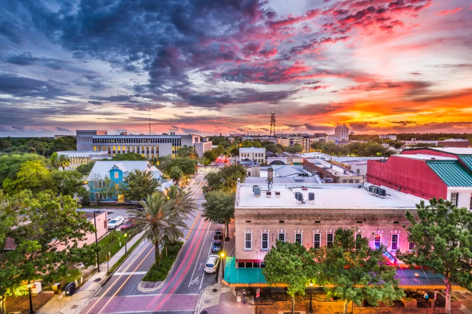 Sunset view of downtown Gainesville, Florida